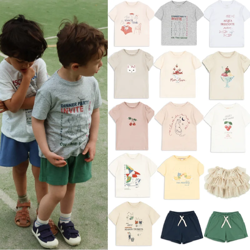 

Kids' T-Shirt 2026 Summer New Arrival Cartoon Fashion Casual Boys' Short-Sleeve Shorts Cotton Pink Cherry Girls' T-Shirt Skirt