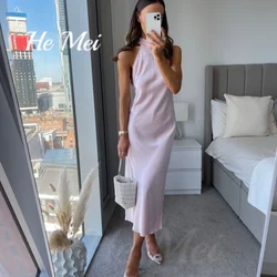 Elegant Prom Dresses Simple Beach Halter Sleeveless Customized Party Gowns Mid Calf Length Formal Evening Dress فساتين طويلة