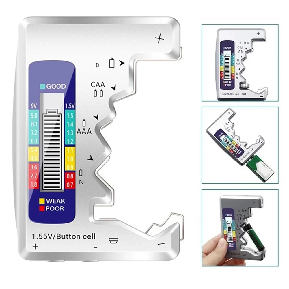 Digital Battery Tester LCD Display For AA For Aaa C D 9V Button Cell Capacity Check Detector ABS Silver Tool For Home Car