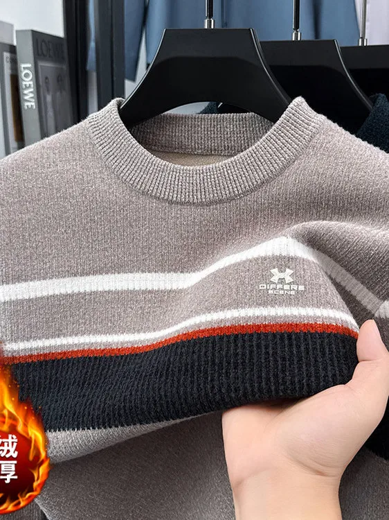 

Мужской трикотаж Thiened Fce на подкладке свободного кроя Long Sve round Ne, теплый утягивающий базовый слой, свитер Busin Casual Sle