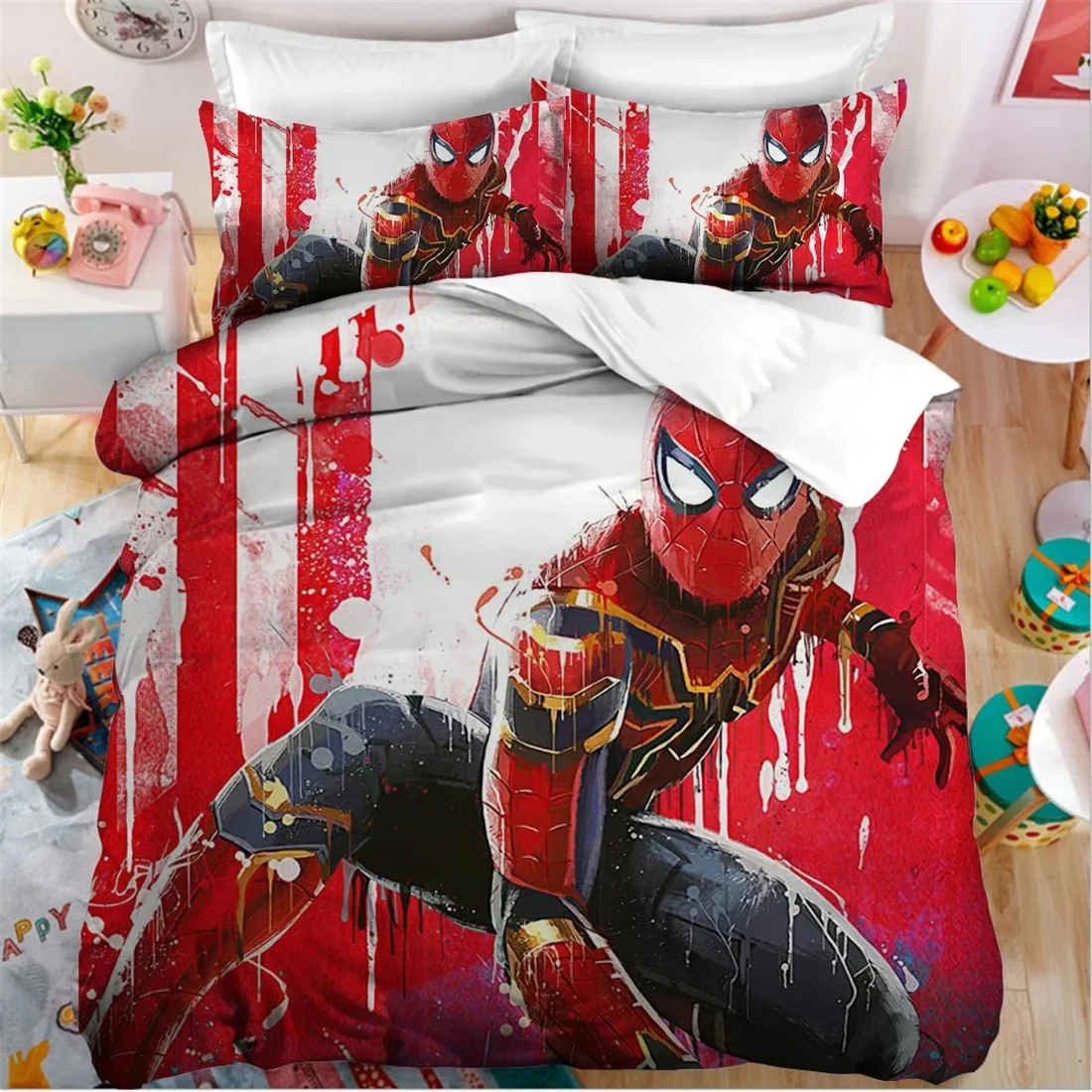 Комплект постельного белья «Мстители S-Spiderman» с 3D принтом Marvel, пододеяльник с героями мультфильмов, детский комплект постельного белья, наволочка для мальчика, подарок для взрослых
