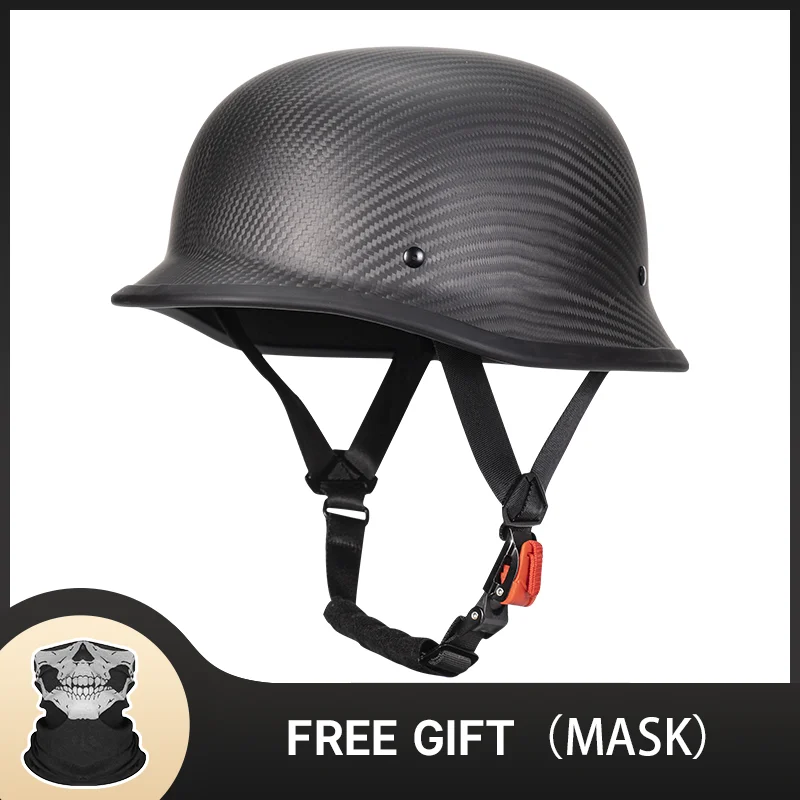 World War II German Matt Black Carbon Fiber Motorcycle Helmets Ultra Light Carbon Shell Safety Cap DOT Approved 1/2 Half Helmet