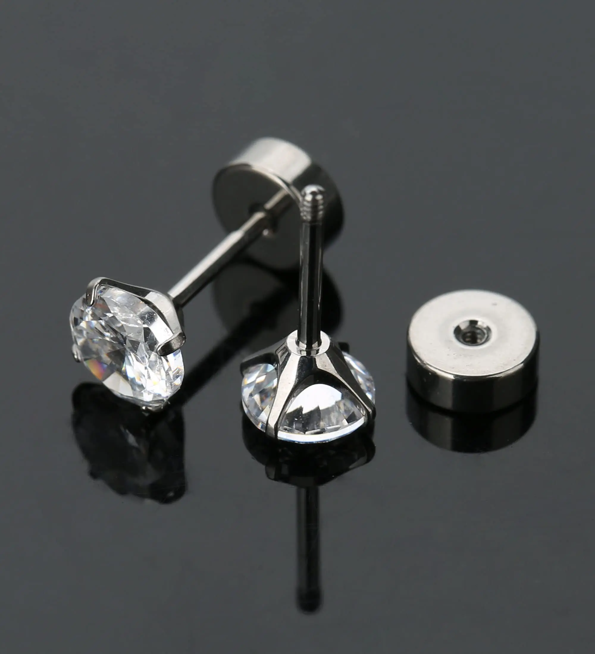 4Pairs Earrings for Sensitive Ears Hypoallergenic Flat Back Earrings Rainbow AB Cubic Zirconia Nap Pure Cartilage for Women Men