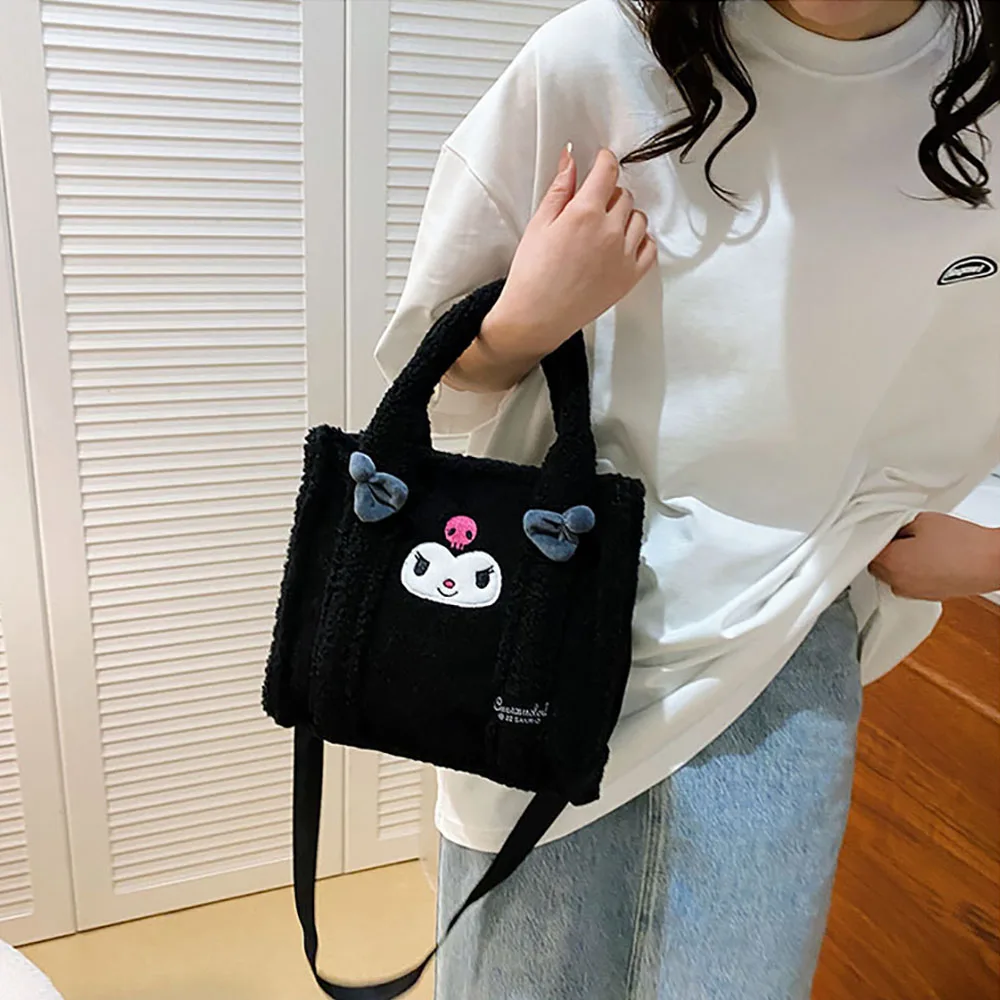 Cinnamorol Kuromi Plush Bags Sanrio Messenger Bags Cartoon Plush Handbags Women\'s Large Capacity Tote Casual All-Match Backpacks