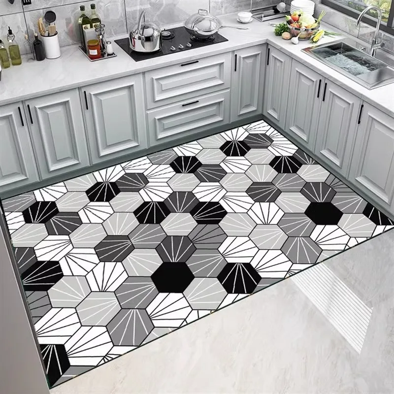 Modern Creative Geometric Kitchen Carpet Minimalist Art PVC Rug Waterproof Non-slip Door Mat Dirt-resistant Easy To Care for Mat