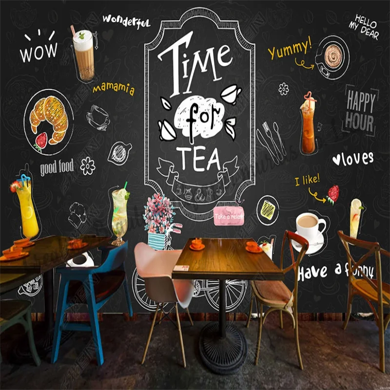 

Custom Blackboard Coffee Wallpaper Industrial Decor Murals Afternoon Tea Restaurant Snack Bar Cafe Background Wall Paper