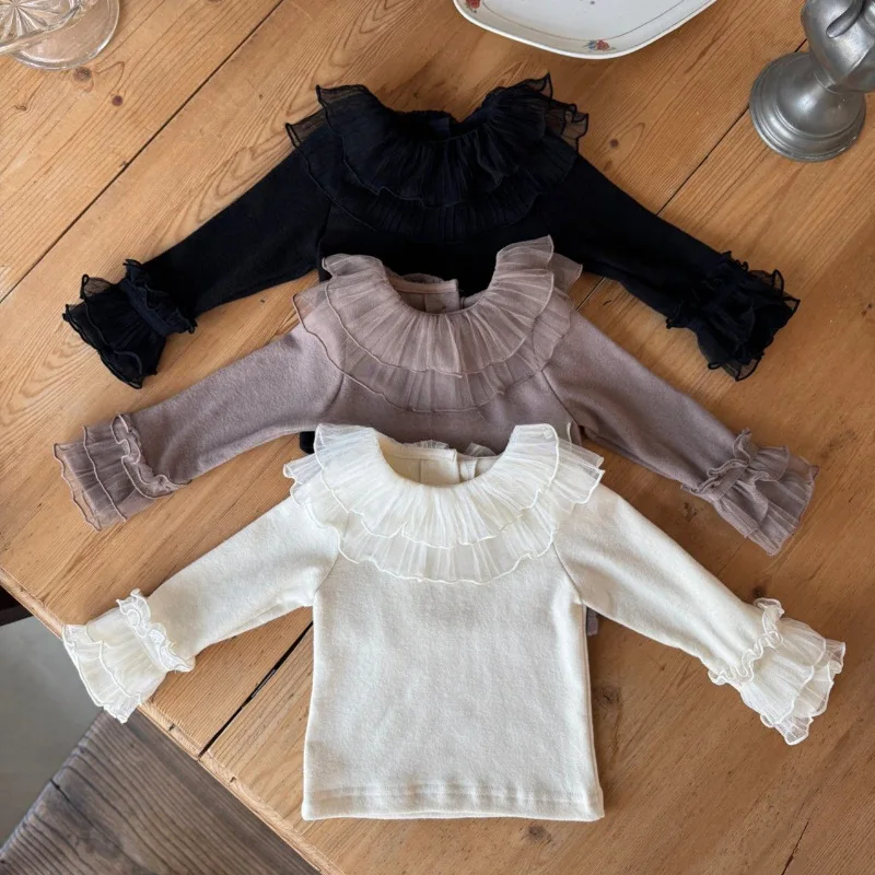 Girls' Sweet Mesh Collar Base Shirt 2026 Spring Autumn New Style Temperament Casual Top Fashion and Beautiful