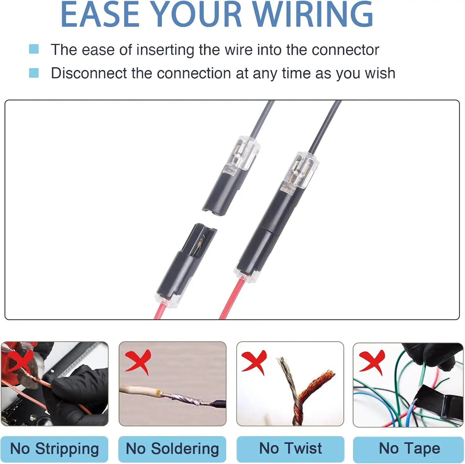 60pcs Quick Disconnect Wire Connectors Secure Low Voltage Wire Connector for 16-18 AWG Solderless Wire Connectors 1 Wire