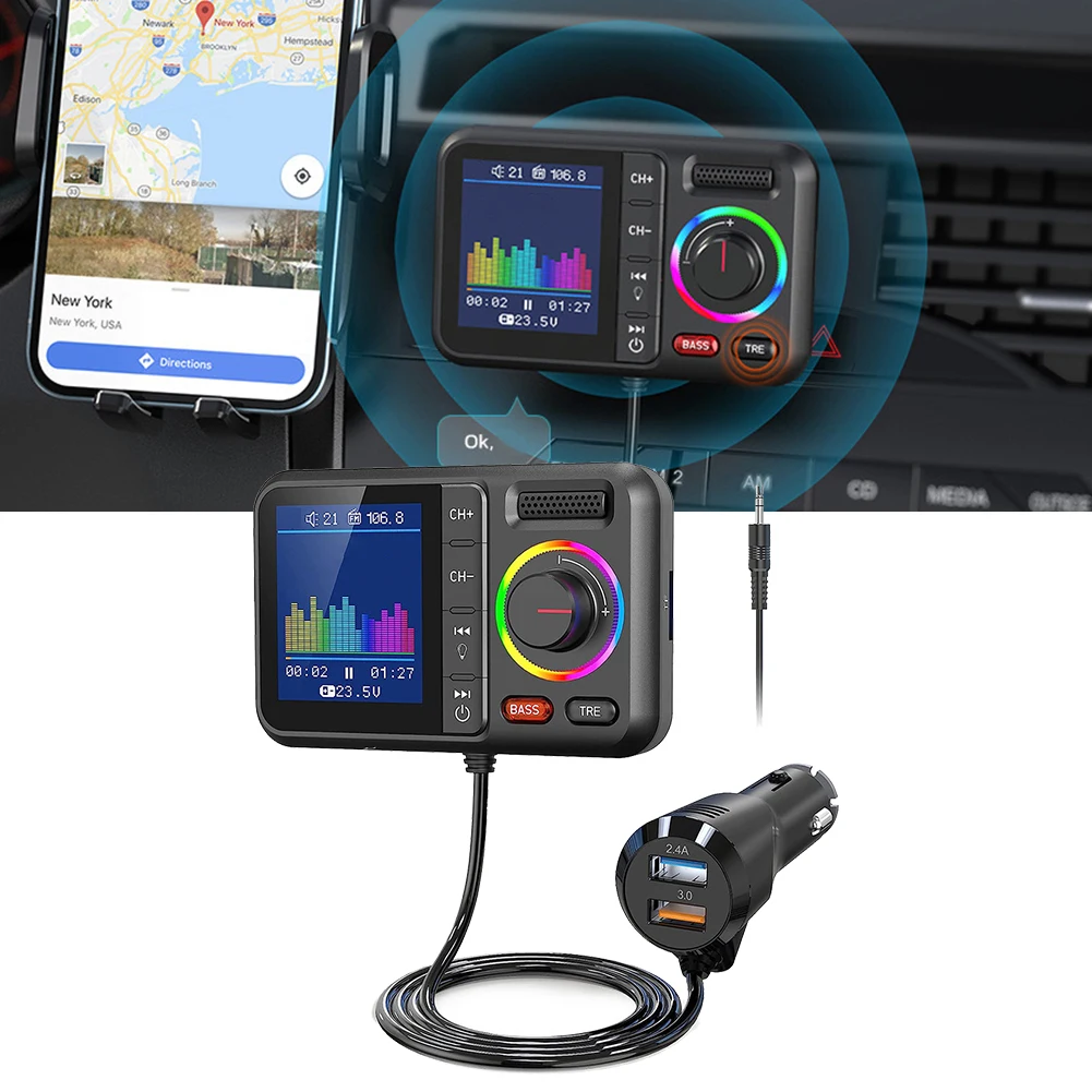 

Colorful Led Backlight Car Accessory Audio Transmitter Wireless FM Transmitter Large Color Display CVC Noise Cancellation