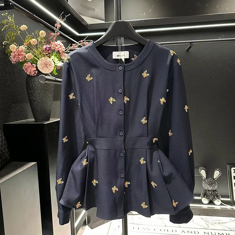 

2025 Spring Autumn New Single-Breasted Outwear Tops Fashion Printed Butterfly Jacket Long Sleeve Shirt Women's Coat