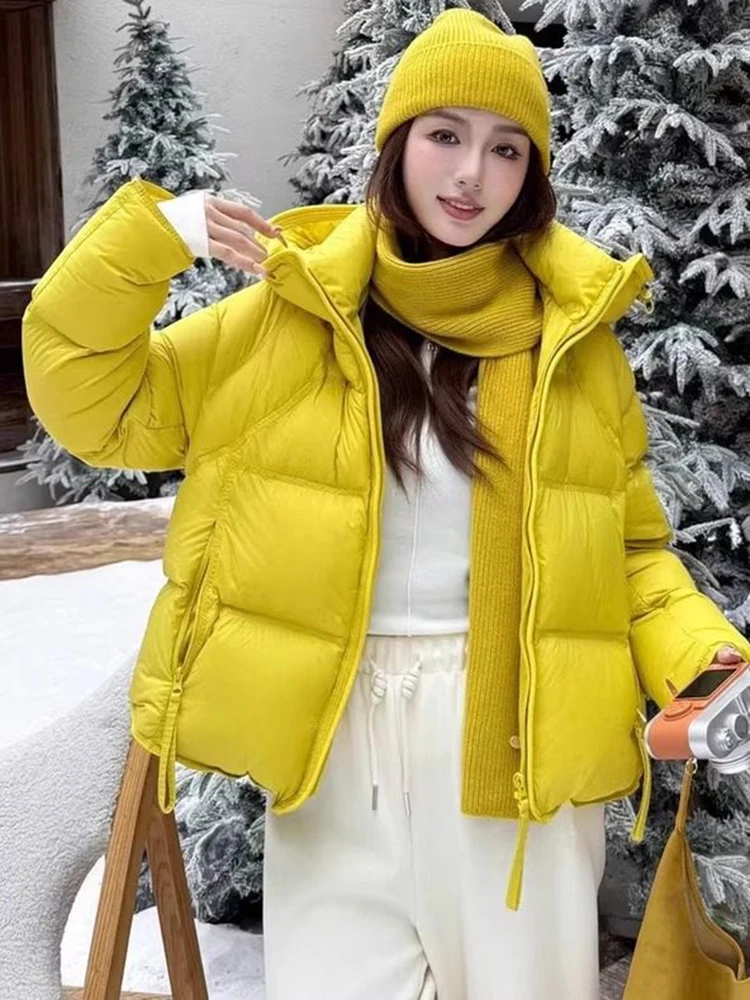 Winter Short Puff Hooded Down Jacket Women White Duck Down Warm Thicken Parker Outwears Female Waterproof Zipper Fluffy Jackets