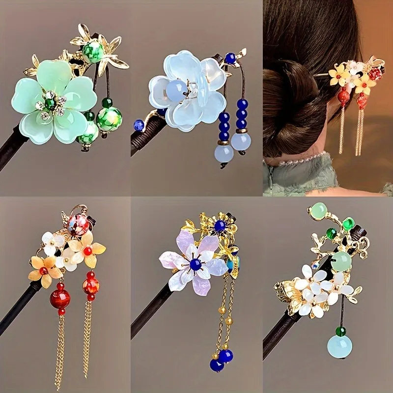 1 unidad de elegante conjunto de horquillas de madera, diadema Simple de Color sólido, herramienta para enrollar el cabello, accesorios de vestido Hanfu, accesorios para el cabello para mujer