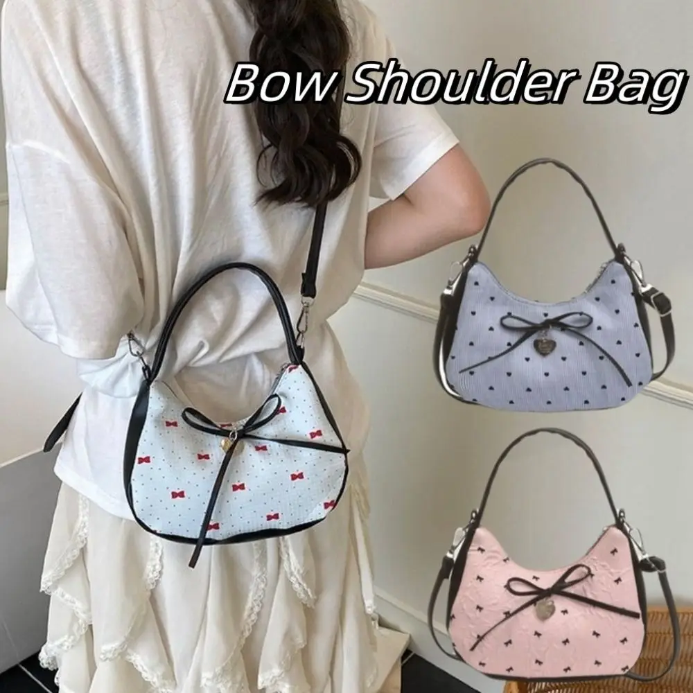 

Sweet Polka Dot Bow Shoulder Bag Y2K Love Heart Underarm Bag Zipper Leisure Hobo Bag Daily