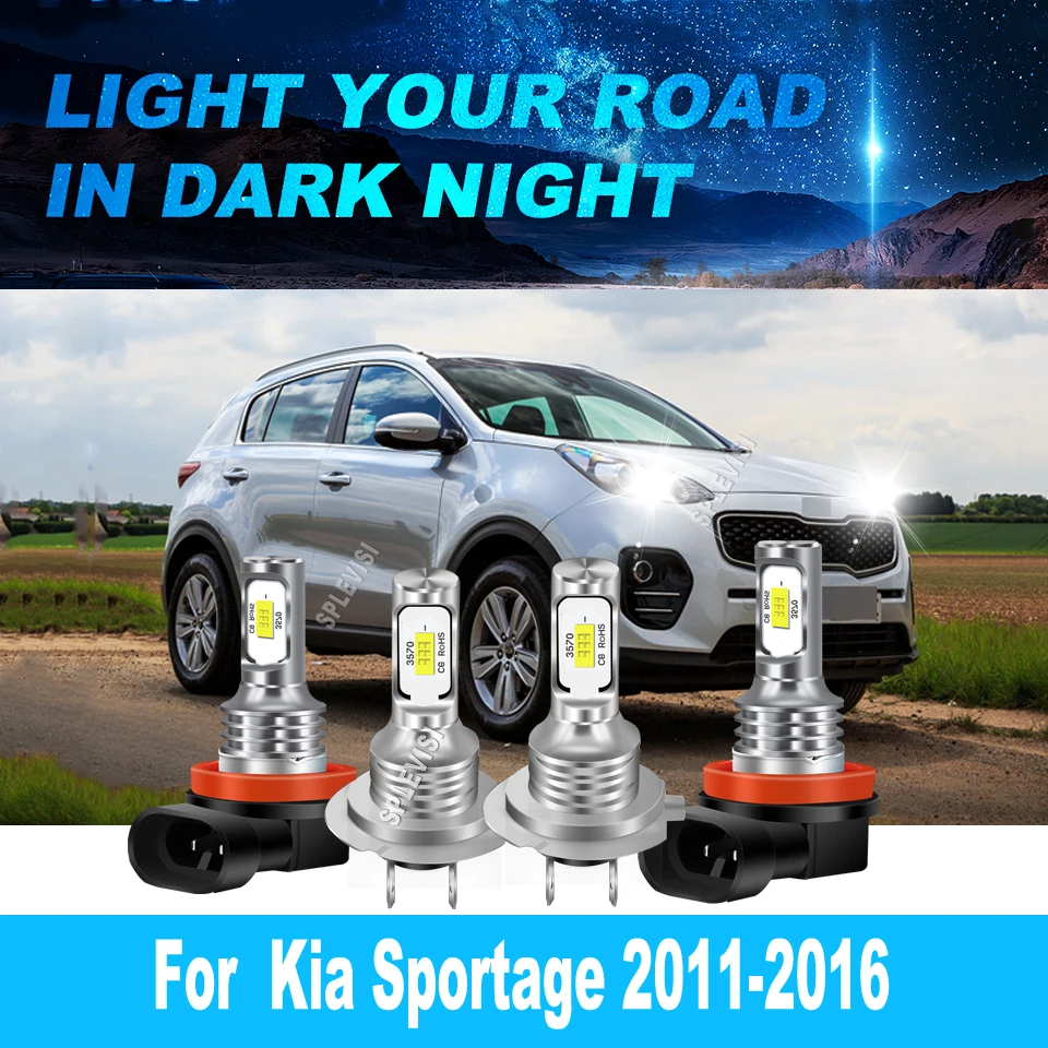 

H7 H11 LED Headlight High Low Beam Bulbs - Perfect Beam Pattern 1:1 size 9-16v For Kia Sportage 2011 2012 2013 2014 2015 2016