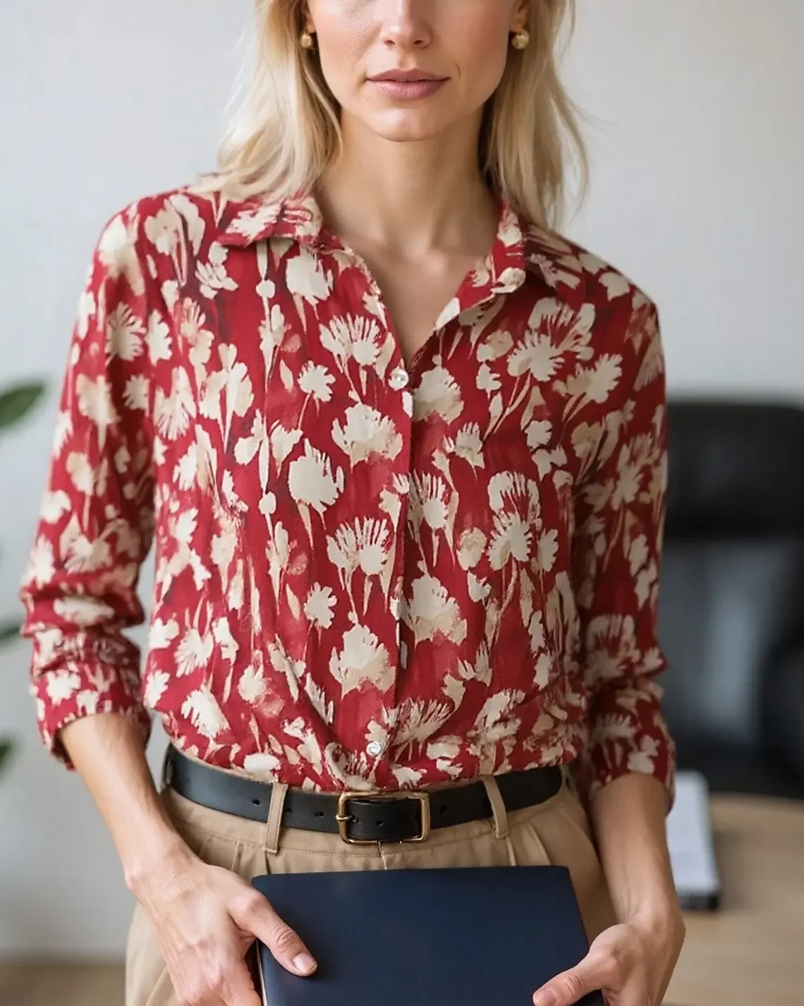 

Women's Blouse Tops Floral Color Block Spring and Summer Stylish Long Sleeve Shirt Collar Regular Tops Work Daily Buttons Prints