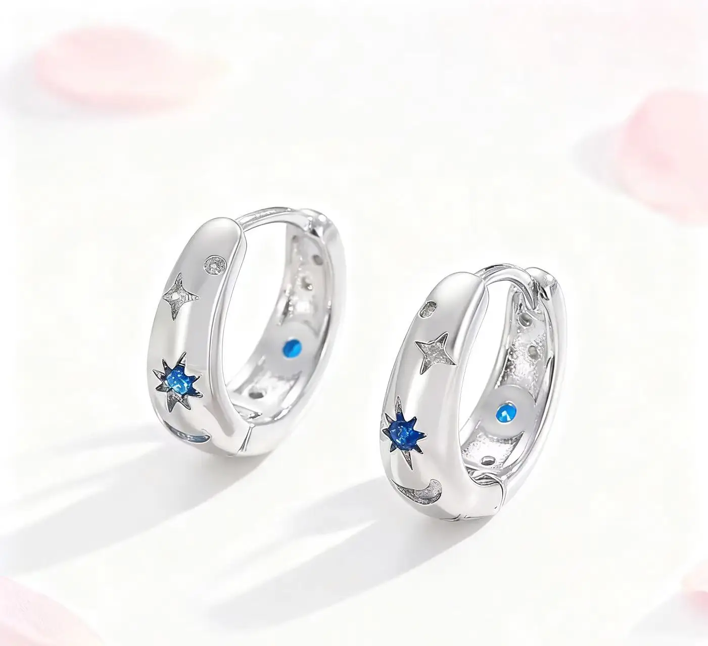 

925 Sterling Silver Colored Zirconium Stars Hoop Earrings For Women Jewelry Anniversary WeddingMaking Jewelry Gift
