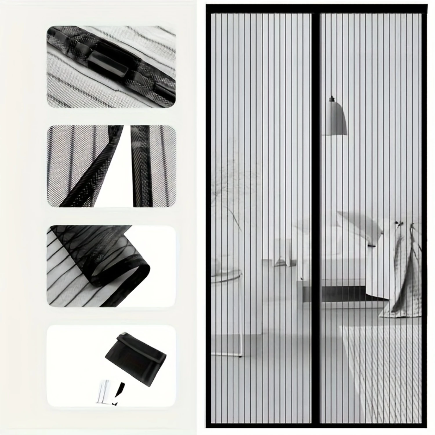 

1pc Polyester Screen Door Curtain - Automatic Closing, Anti-Mosquito, Lightweight, Contemporary Design - Bedroom Ventilation Sol