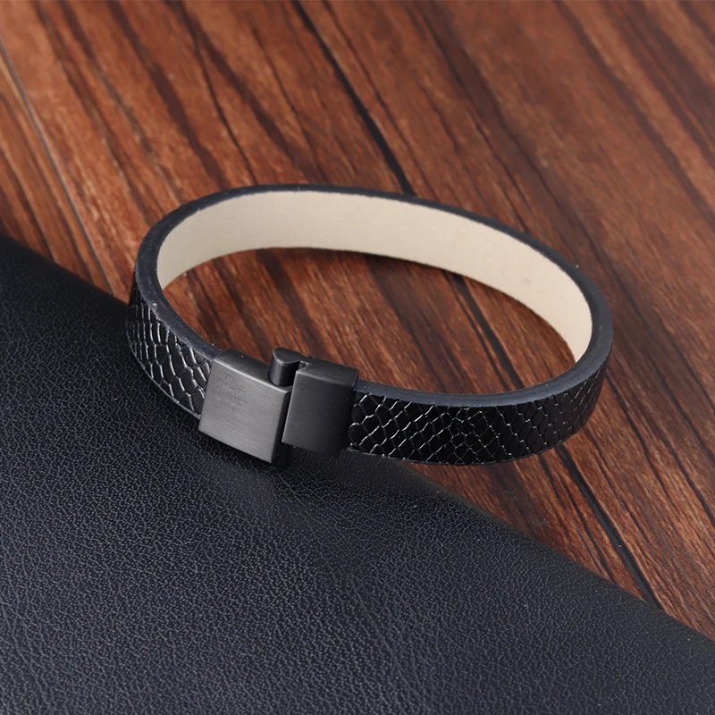 Simple Style snake bracelet men Leather Black  Stainless Steel Clasp Neutral Accessories Hand-woven Charm Jewelry Gifts