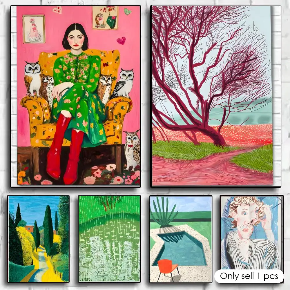 David H-Hockney Art Poster Self-adhesive Painting With Prints Home Bedroom Living Room Decoration