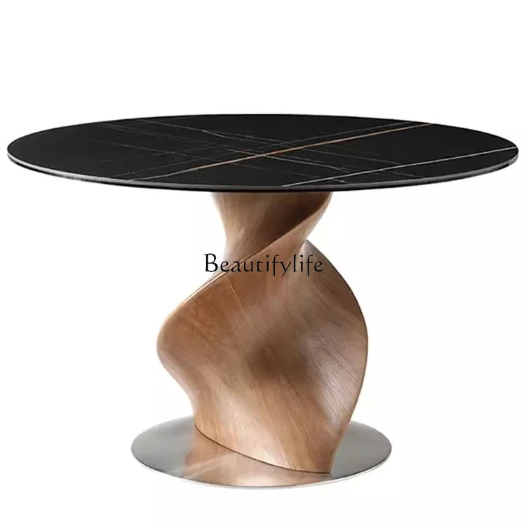 

FG10Italian Minimalist Stone Plate Dining Table round Walnut Light Luxury Dining Table