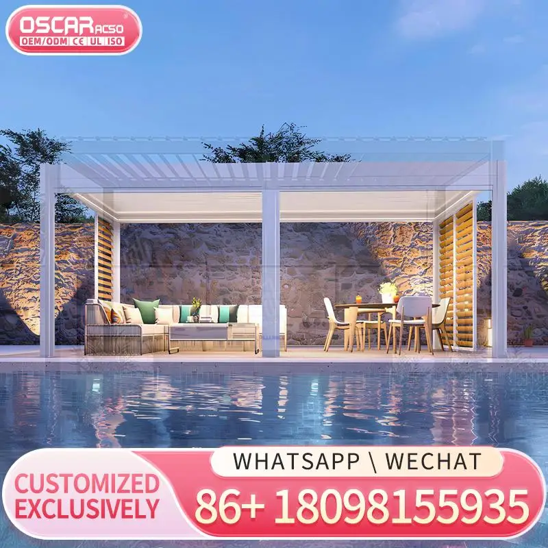 

White Sun Shade Adjustable Louvered Aluminum Outdoor Pavilion with Drainage System for Garden Backyard Pergola