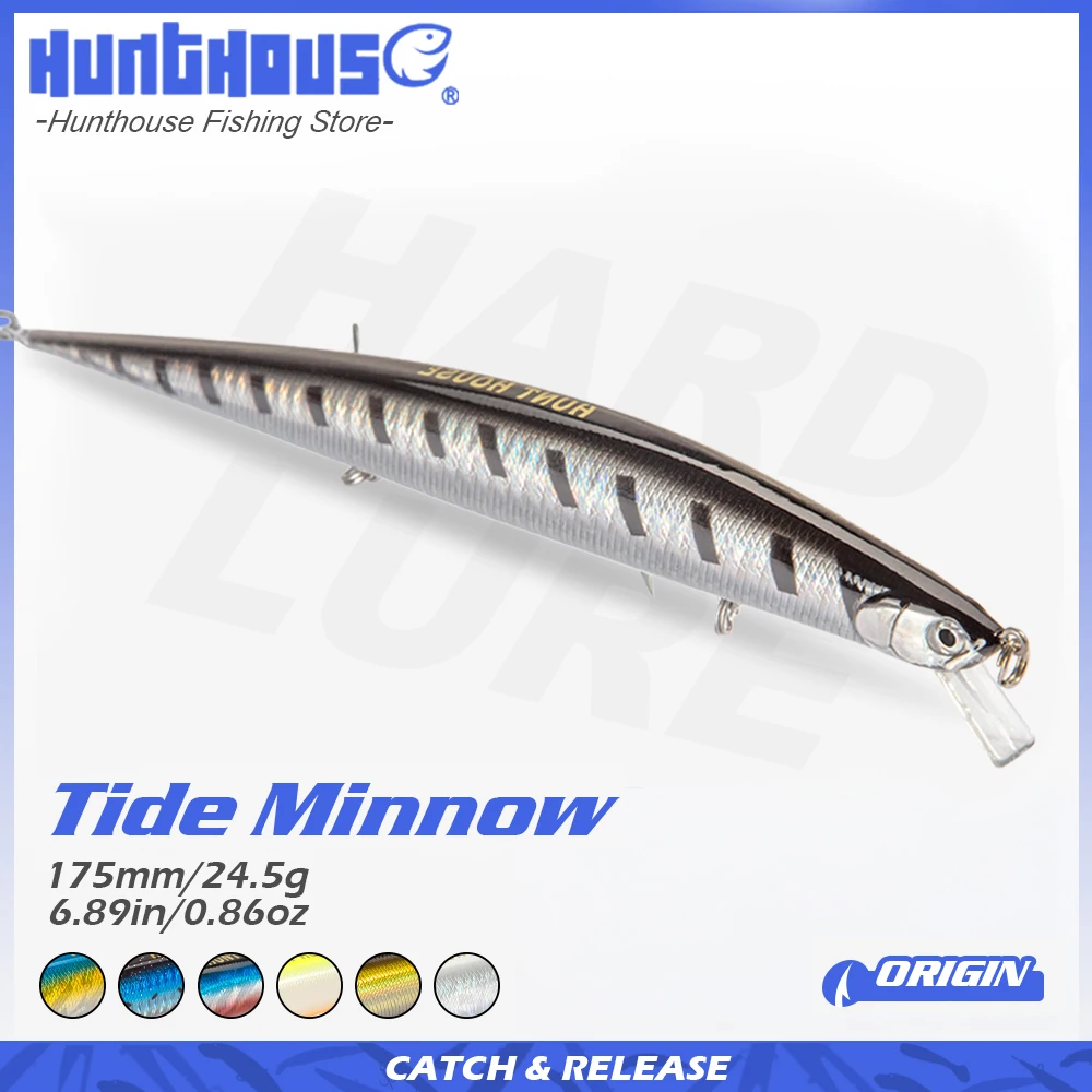 

Hunthouse 175mm 24.5g Tide Minnow Fishing Lure Slim Flyer Hard Bait Floating Wobblers Saltwater For Seabass Bass Fish Tackle