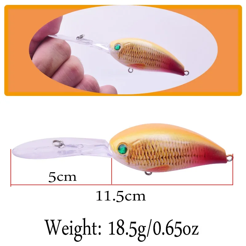 1 buah 11.5cm 18.5g umpan pancing lidah panjang ikan kecil mengambang suara Bass wobbler umpan keras buatan umpan pancing ikan kecil WD-507