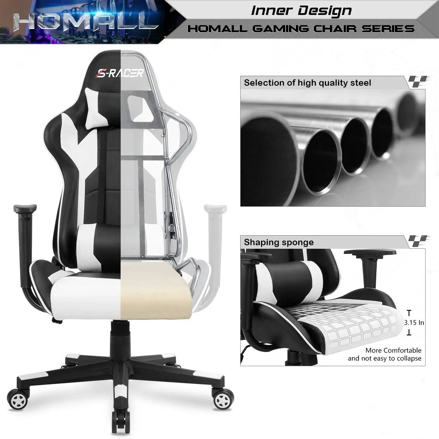 Gaming Chair, Office High Back Computer Leather Desk Racing Executive Ergonomic Adjustable Swivel Task w