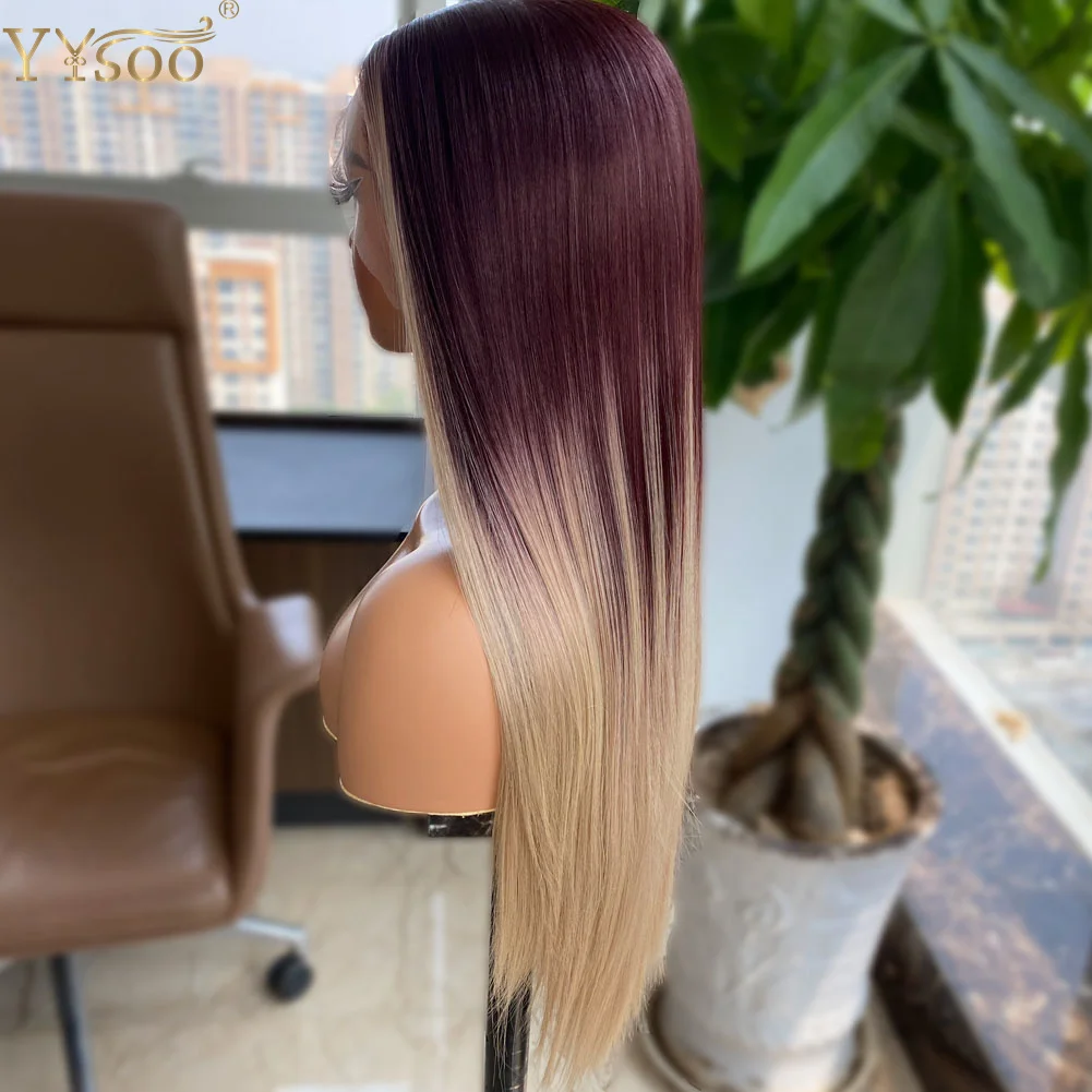 YYYsoo-peruca longa e sedosa para mulheres, perucas sintéticas frente de renda, cabelo natural, destaque Ombre, Baylayered 13x4, D33, 103