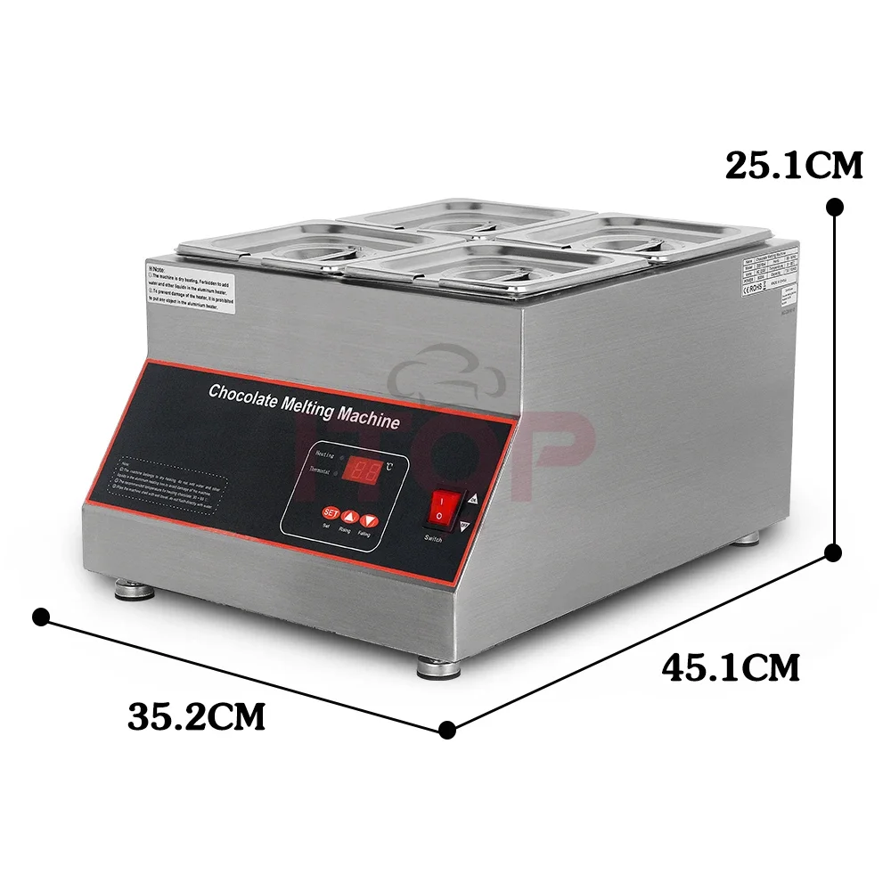 Cocina digital comercial, 4 ollas, fusión de chocolate eléctrica, máquina de fusión de 10 kg, ollas de acero inoxidable