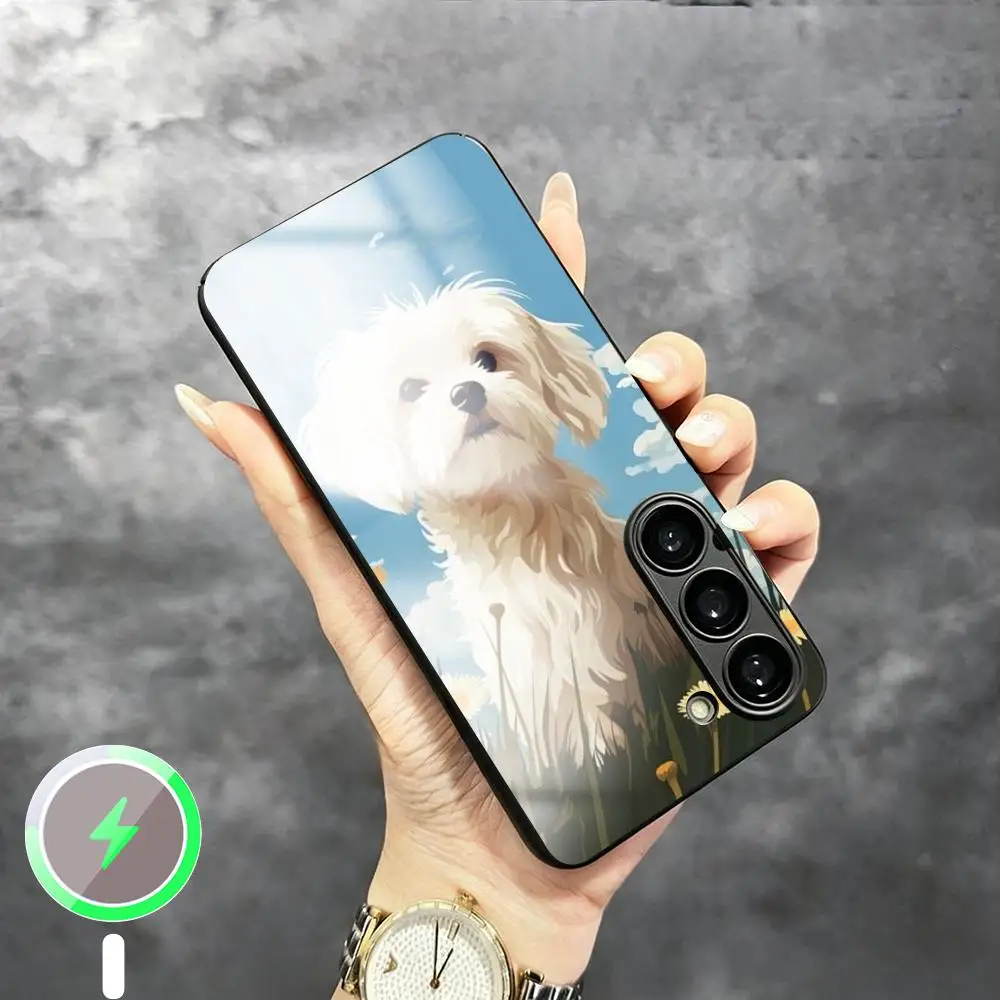 Cute cartoon dog character pattern design Phone Case For Samsung S26 S25 S24 S23 S22 S21 Plus Ultra Note Glass Magnetic Case