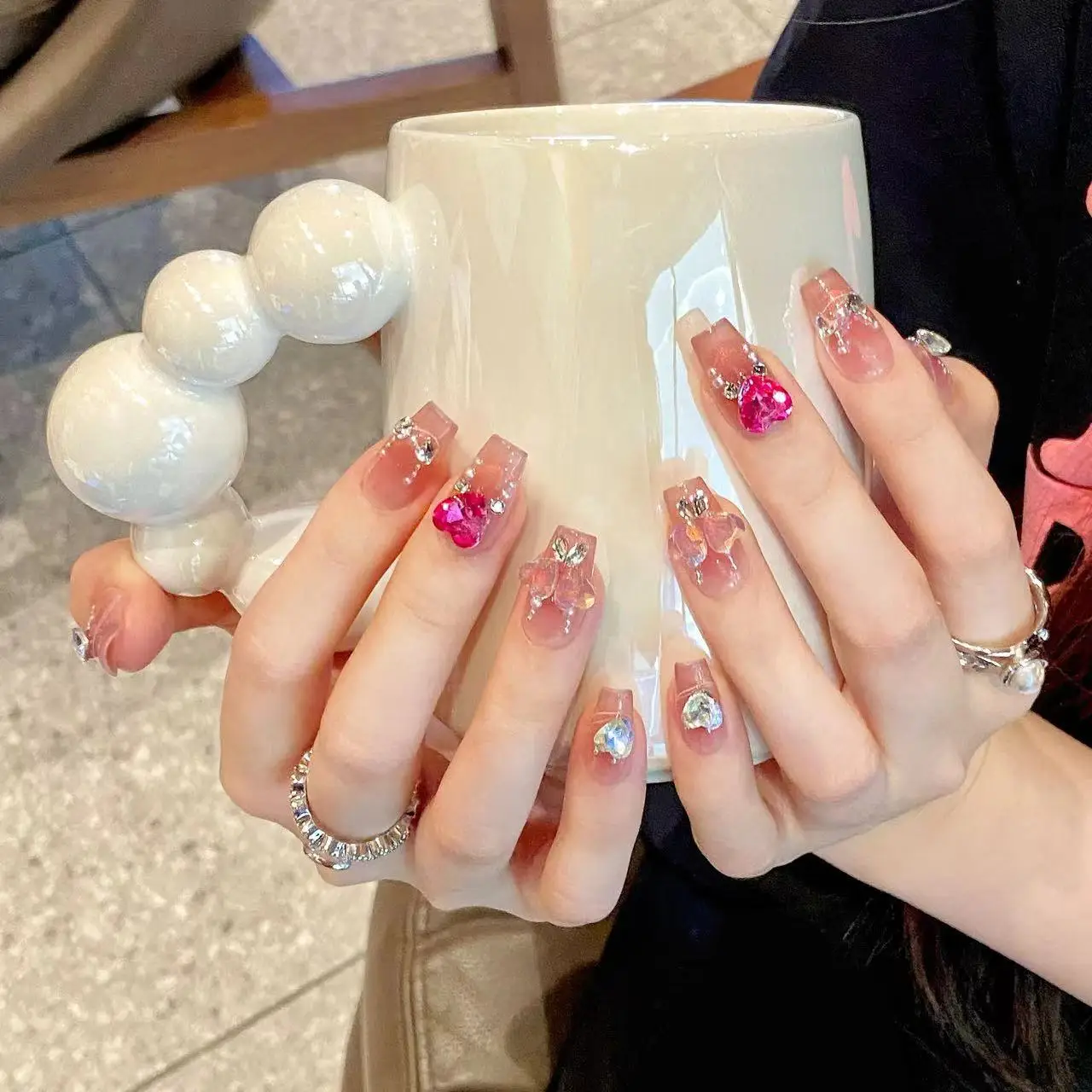 Pure handmade wear nail rose story Cat eye Rose Heart Ice Advanced touch hand White Summer nail art press on nails