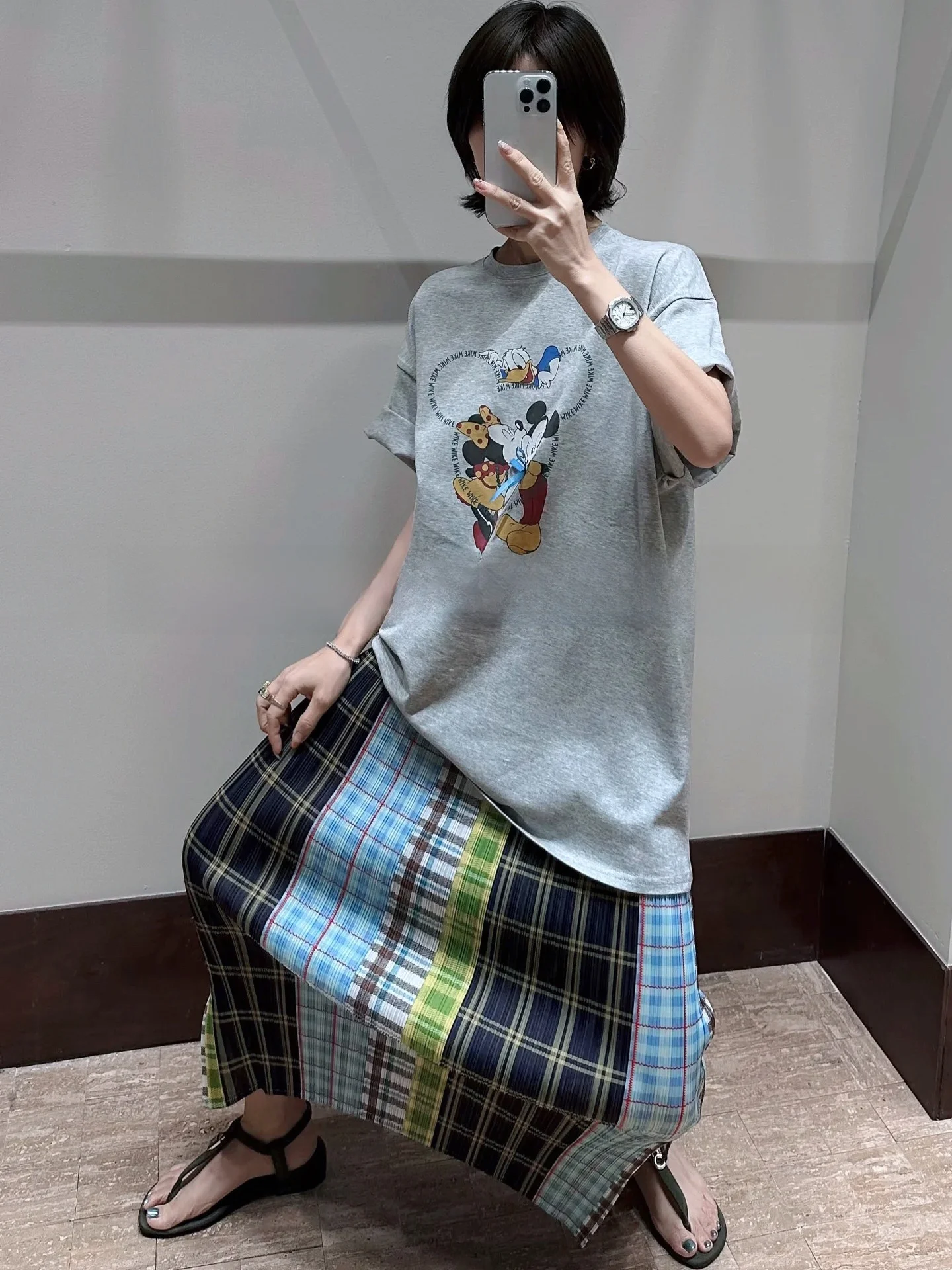 

Spring 2025 Faion High Waist Plaid Patchwork Color Blo Skirt Ele Ladylike Commute Sle Casual Loose Fit Skirt