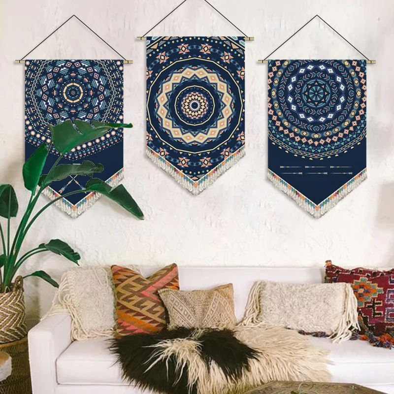 Boho Wall Hanging Decoration Hanging Painting Cloth Tapestry Art National Style for Living Room Bedroom Background Wall Decor