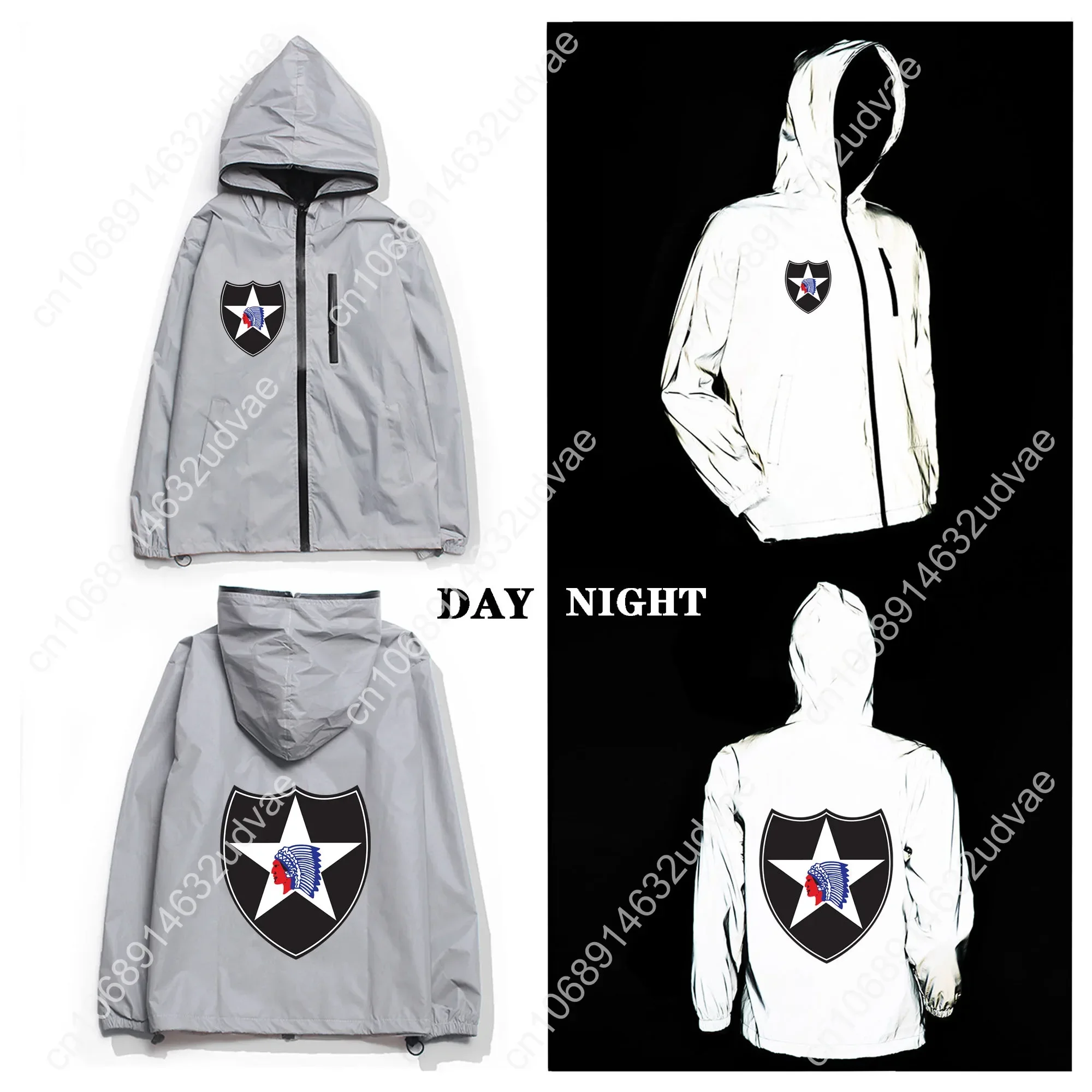 2nd Infantry Division Reflective Jacket Mens Womens Coat Hooded Windbreaker Runing Pocket Jackets Zipper Customized Hoodie