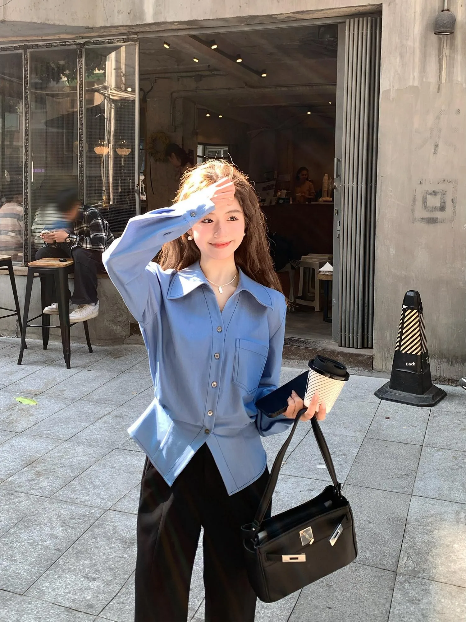 

Синяя женская модная блузка с длинным рукавом, подчеркивающая талию, для весны и лета, уникальная, высококачественная, из смесового полиэстера, для повседневной носки