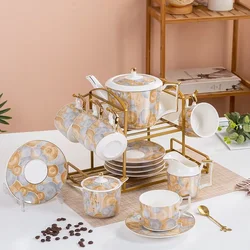 European Ceramic Coffee Tea Set Creative Marbling Teacup Coffee Pot Drinking Sets Bar Decoration Ornaments Household Drinkware