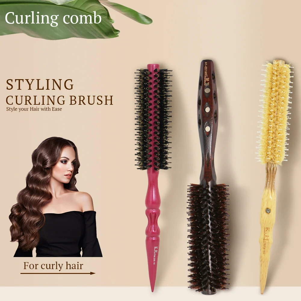 

Профессиональная круглая расческа-щетка для укладки волос с деревянной ручкой, 9 видов, для барбершопов, с прямой и волнистой щетиной, для завивки и укладки волос