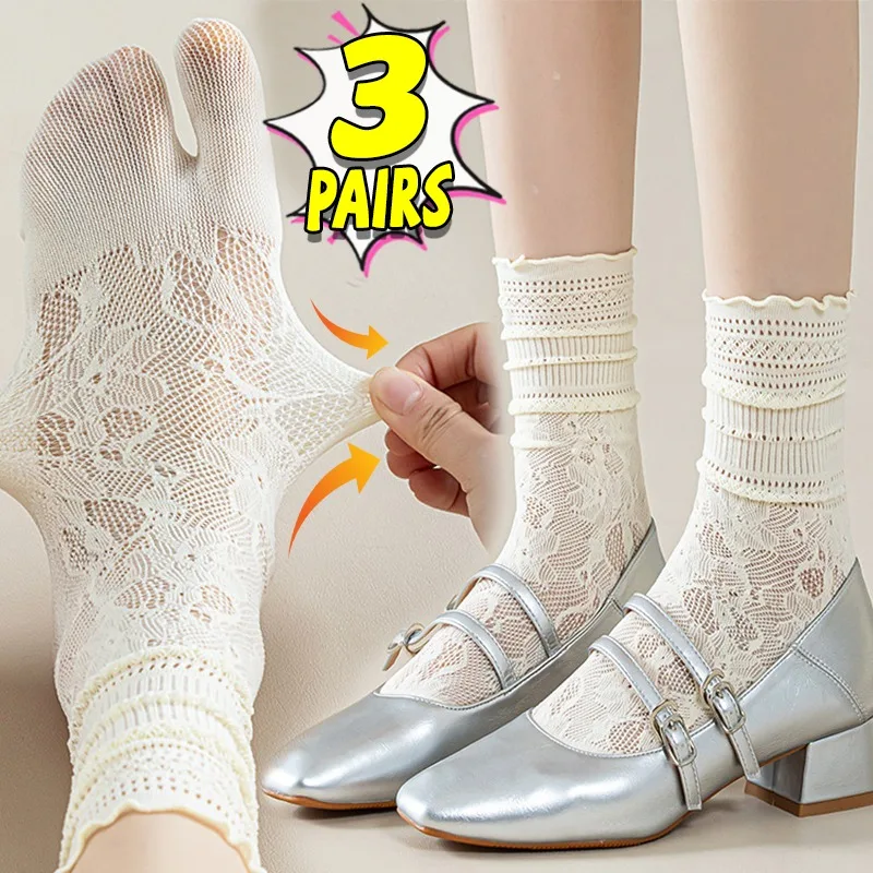 

Летние модные носки с таби-носком, женские сексуальные кружевные носки с двумя пальцами, дышащие сетчатые тонкие ажурные чулки с разрезом на палец