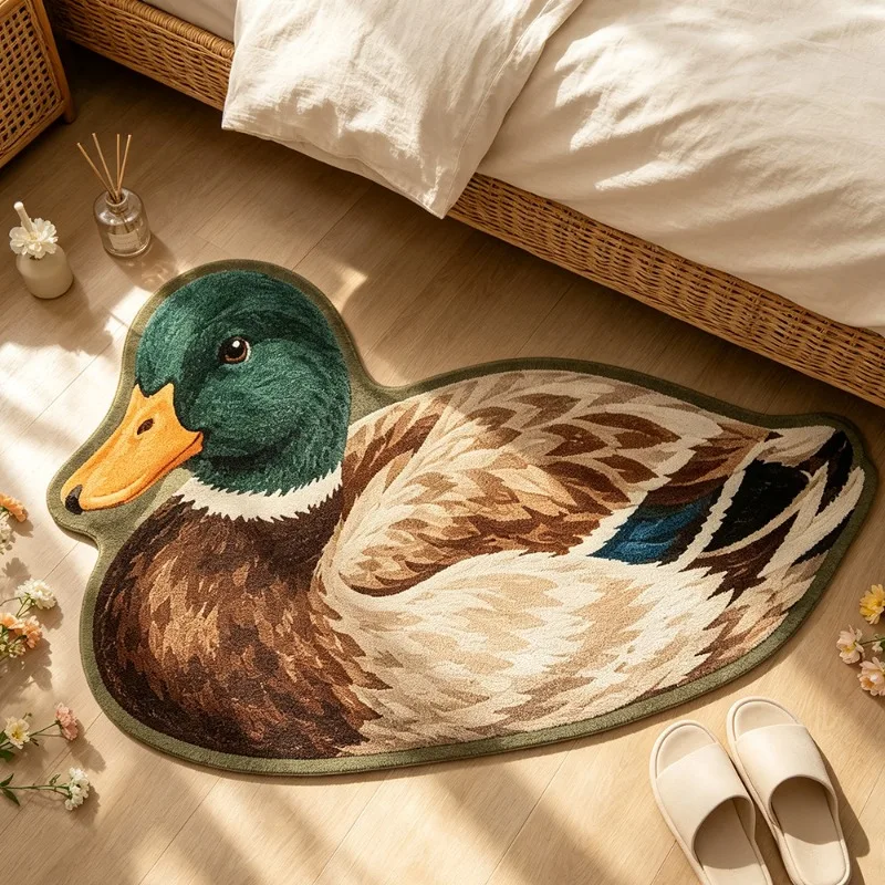 Mallard Duck Irregular Rug Cute Cartoon Ducks Plush Floor Mat for Bedroom Bedside Home Decor Carpet for Living Room Entryway