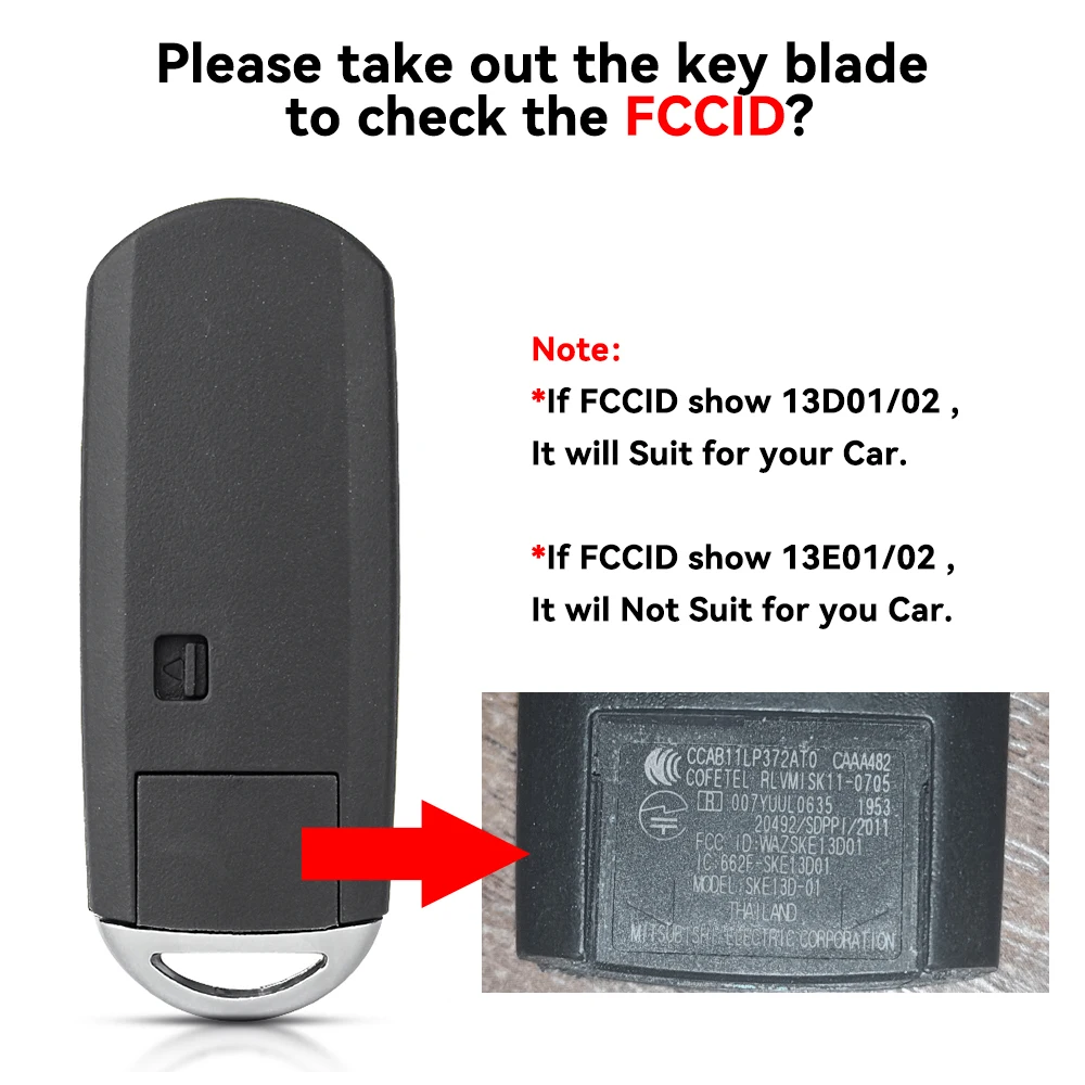 KEYYOU Car Remote Key For Mazda CX-3 CX-5 Axela Atenza 2015-2018 SKE13E-01/02 ID49 433MHz Promixity Card