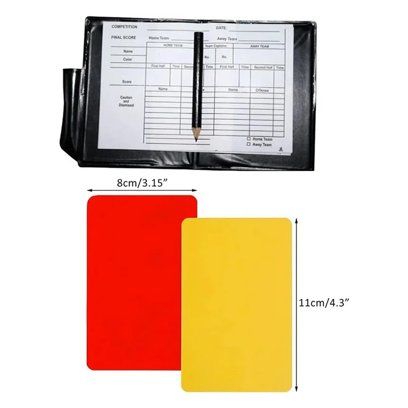 ABHS-rode en gele kaarten voor scheidsrechter in voetbalwedstrijd. Voetbalscheidsrechteruitrusting. Rode en gele waarschuwingskaarten