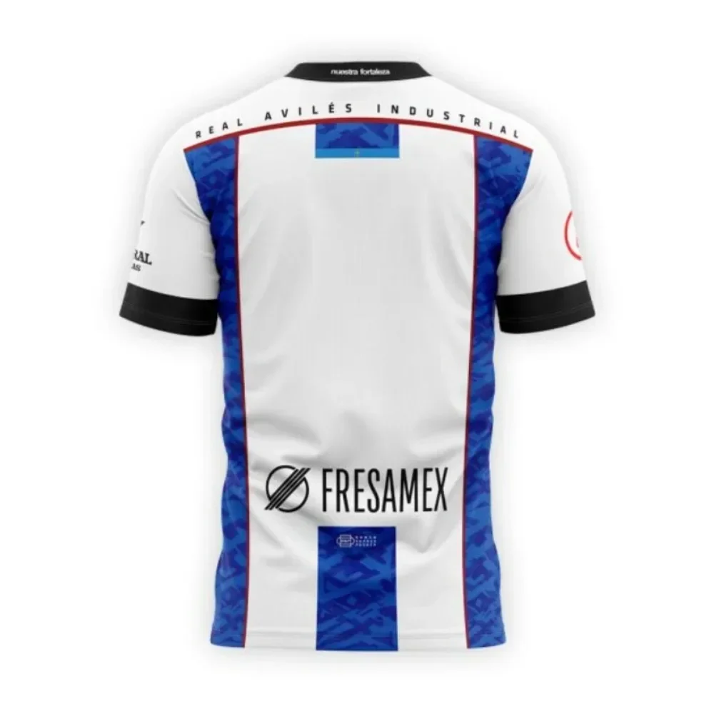 Soccer Jersey - White with Blue Stripes and Pattern  Sponsor Official Team Crest Additional Logos on Sleeves