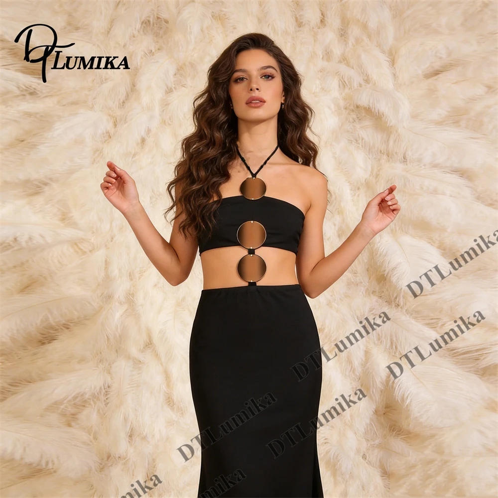 

Women’s Black Halter Metal Ring Cutout Dress, Bodycon Mermaid Maxi Gown for Party Nightclub Prom Dinner Banquet Maxi Gown