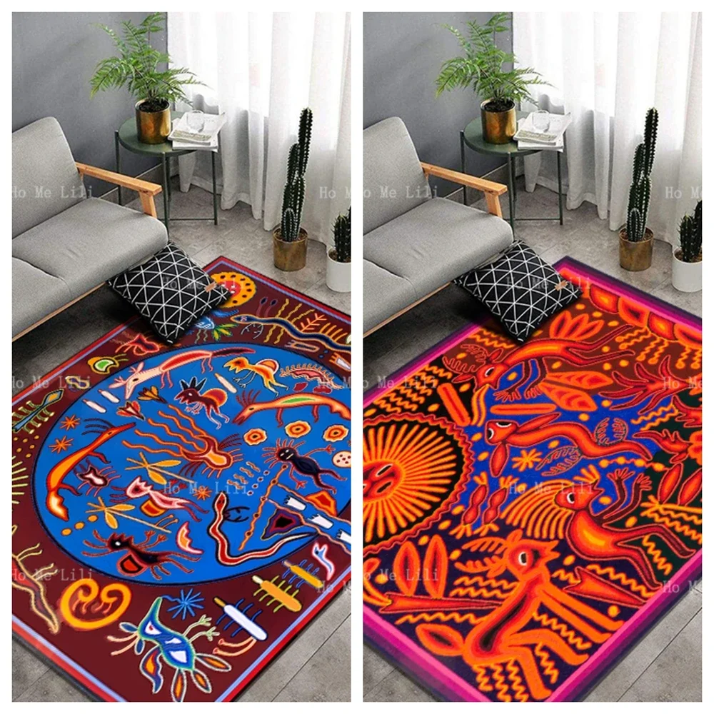 Huichol Art Yarn Picture Native Mexican Art.Non Slip Flannel Carpet For Home Decoration