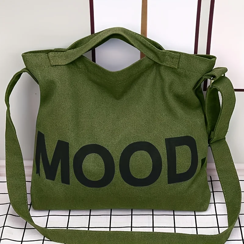 

Fashionable Women's Tote Bag, Letter Printed Large Capacity Shoulder Bags, Zipper Closure, College Style Canvas Handbag
