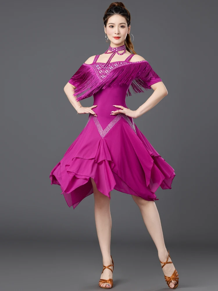 Latin Dance Dress 2025 New Women's Black Pool Competition Table Performance Clothing Professional Flower Dress