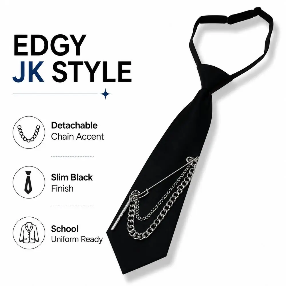 New Black Pre-Tied Necktie Safety Pin Detail Adjustable Neck Strap Uniform Neck Tie Alloy Chain Chain Necktie Daily Outfits