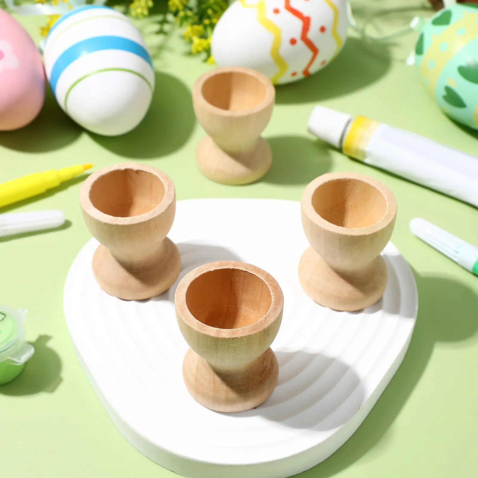 15Pcs Wooden Egg Holder Wine Glass Design Stable Lightweight Easter Egg Cup Tray DIY Drawing Painting for Kids