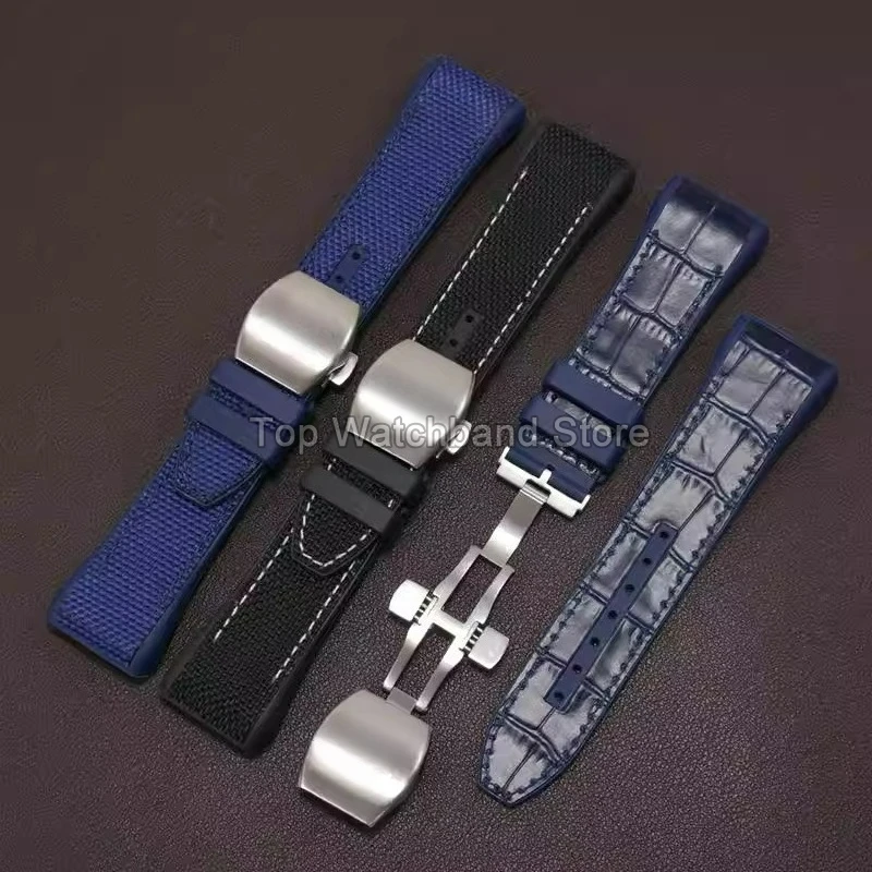 Correa de reloj de cuero genuino para Franck Muller Vanguard Yachting V45V41V328880, correa de reloj Premium negra, marrón y azul, 28mm